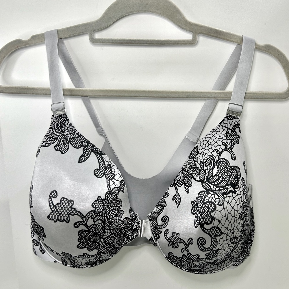 Soma Black & Grey Lace Print Front Closure Adjustable Strap Bra 38DD